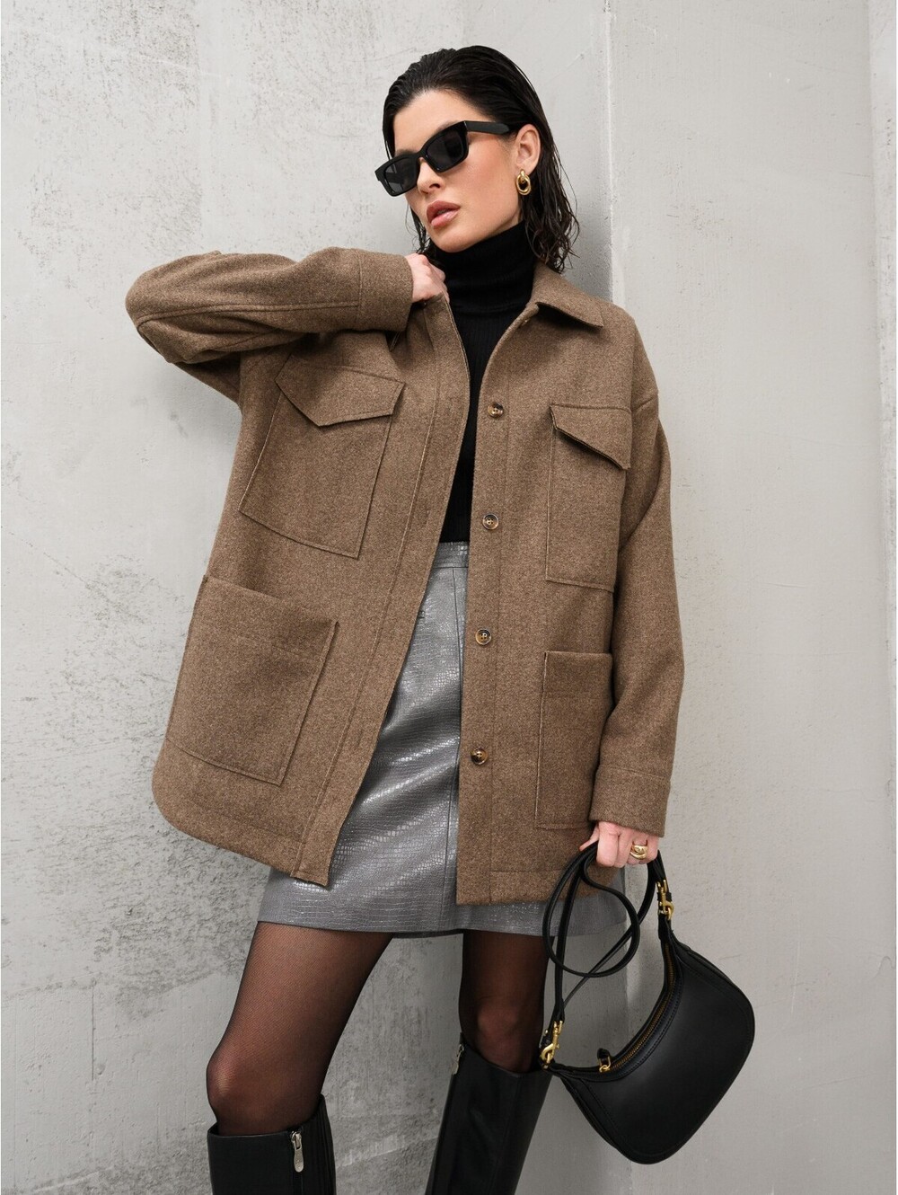 Banana Republic Wool Look Shacket Jacket Brown Oversized Utility Workwear XL